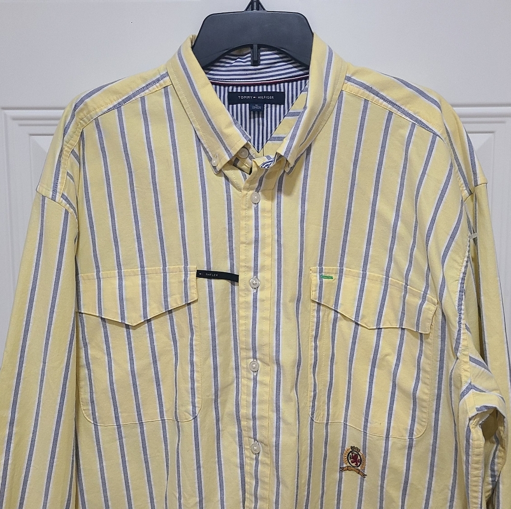 New Tommy Hilfiger Button Down Shirt Mens XL Striped White Yellow Cotton Casual
